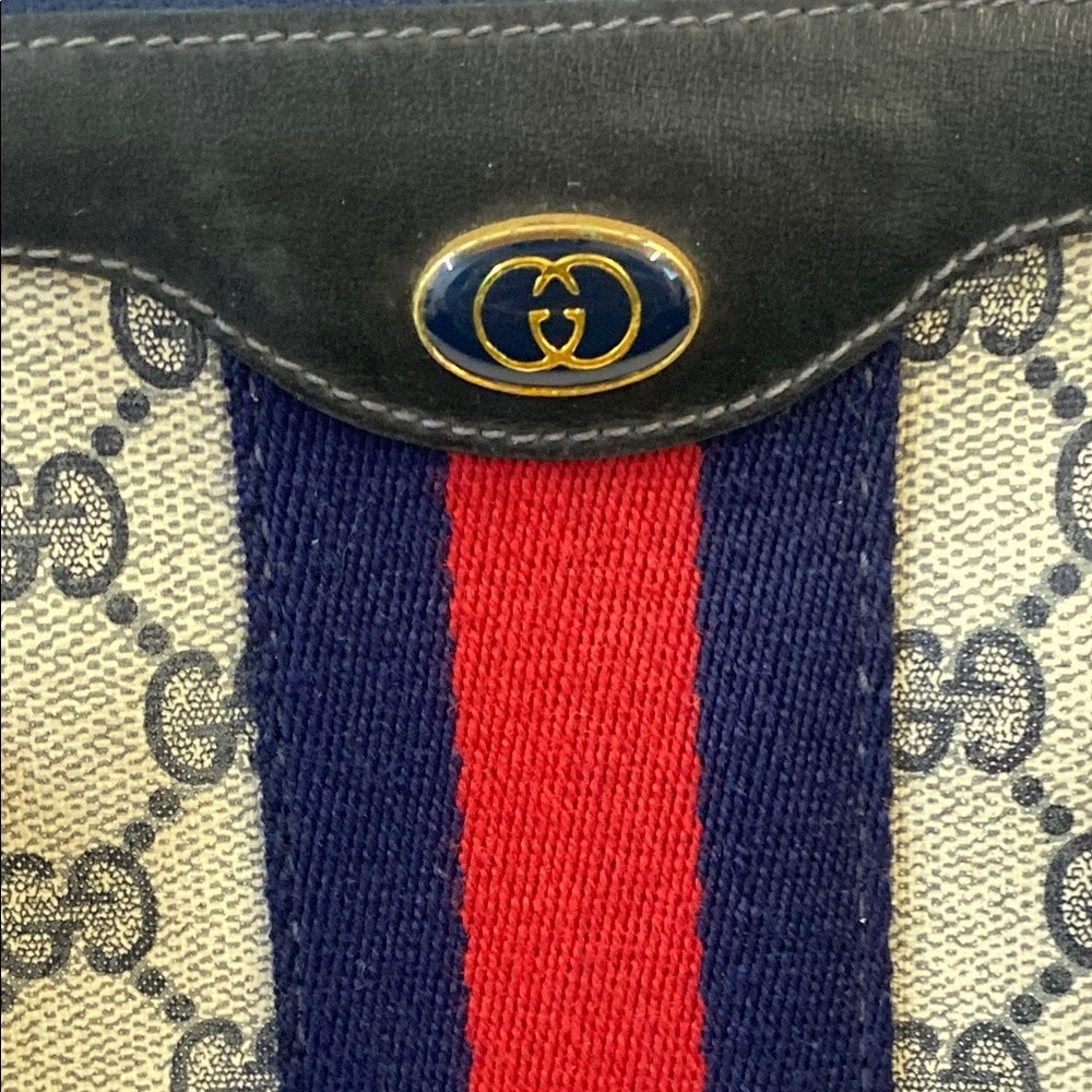 GUC Vintage (1980) Gucci GG Sherry Blue & Cream Women's Bag - Picture 10 of 13